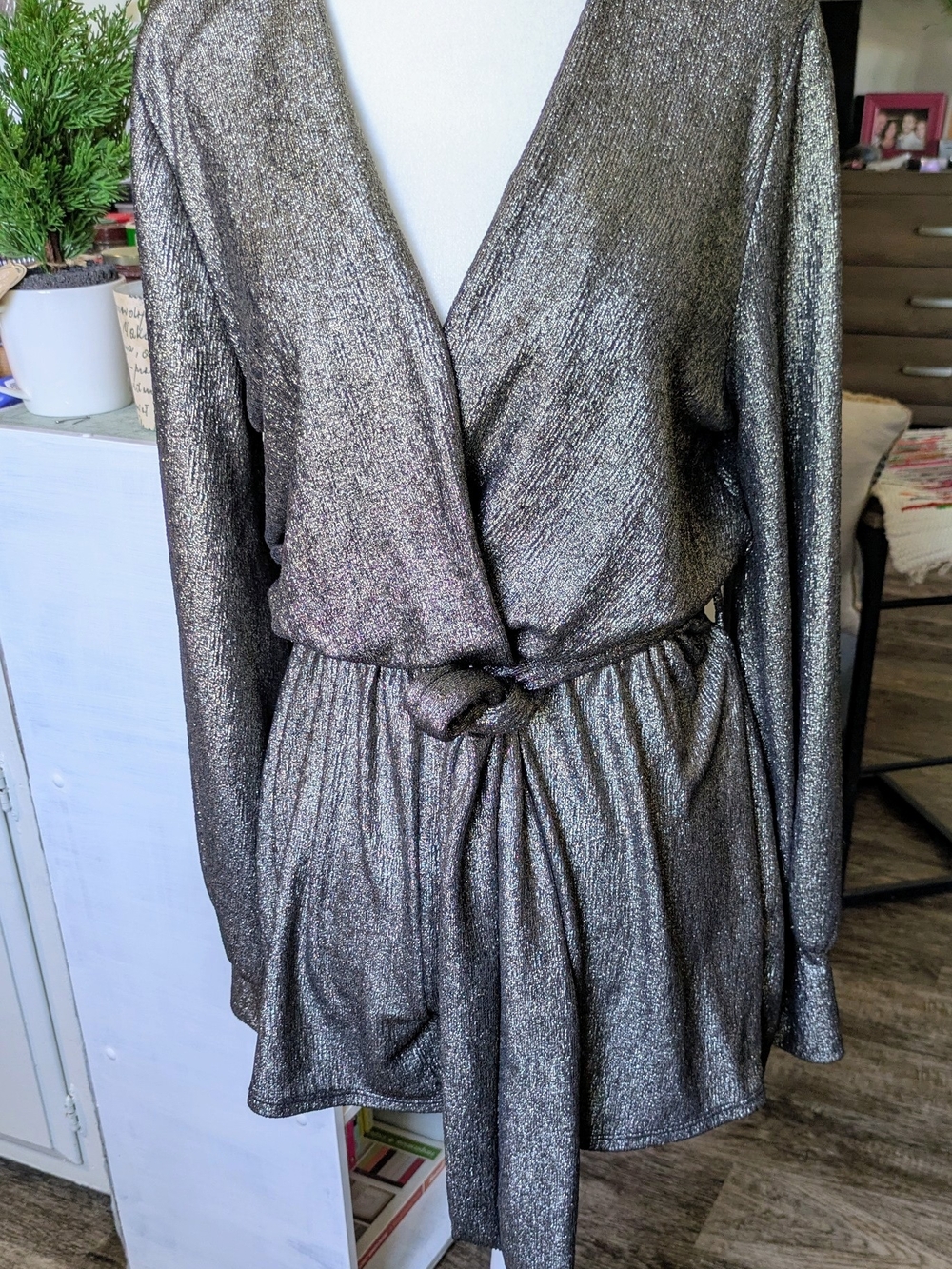 12th Tribe Gold/ Metallic Pewter  Long Sleeve Romper Shorts – Size L